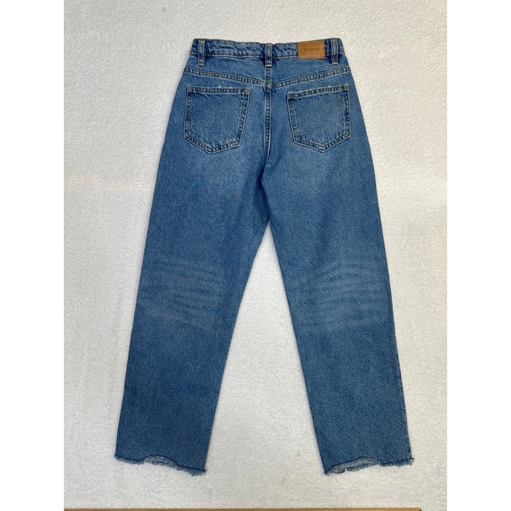 ZARA Kids Jeans Blue Distressed Denim Straight Leg Raw Hem Size 9 - Picture 3 of 6